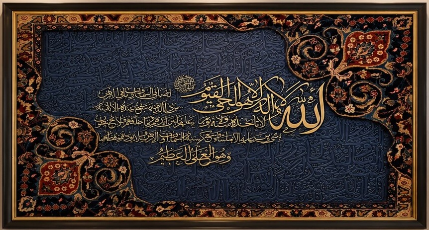 تابلو فرش آیت الکرسی دستباف 120 در 80 با قاب مشکی