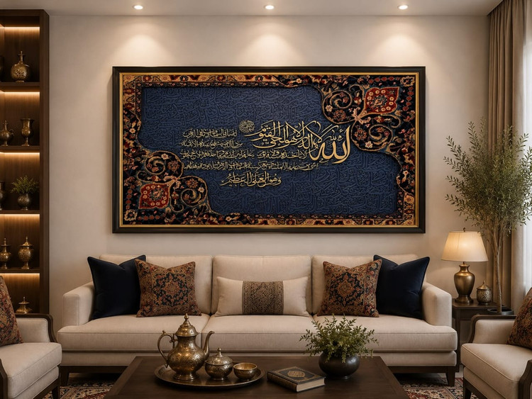 تابلو فرش آیت الکرسی دستباف 120 در 80 با قاب مشکی